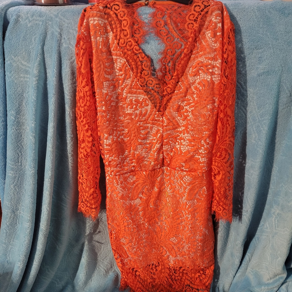 Short tangerine lace dress